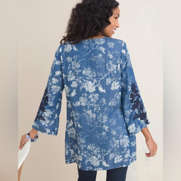 Chico's Embroidered Kurta Denim Chambray Tunic Sz 4/XXL - Picture 3 of 8